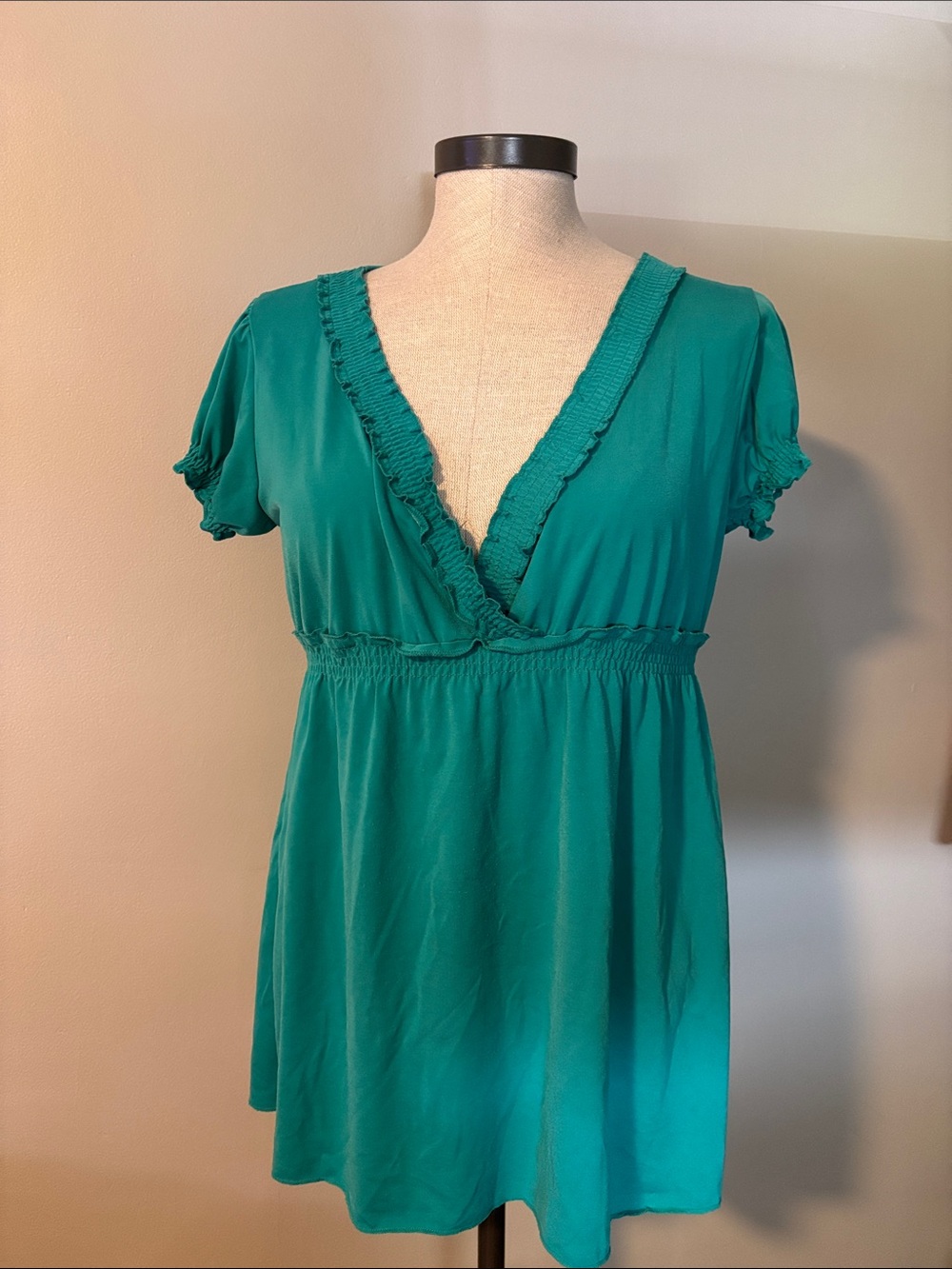 Women’s Teal V-Neck Ruffled Blouse
